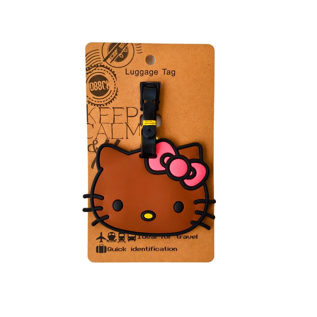 étiquette de bagage chat mignon pour filles, porte-adresse et porte-billets portable pour valise de voyage
