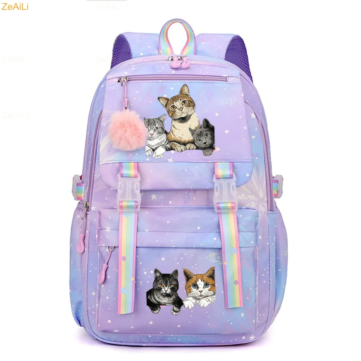 sac à dos pour femme, enfant, adolescent, motif chat noir mignon, fleur et papillon, idéal pour l'école