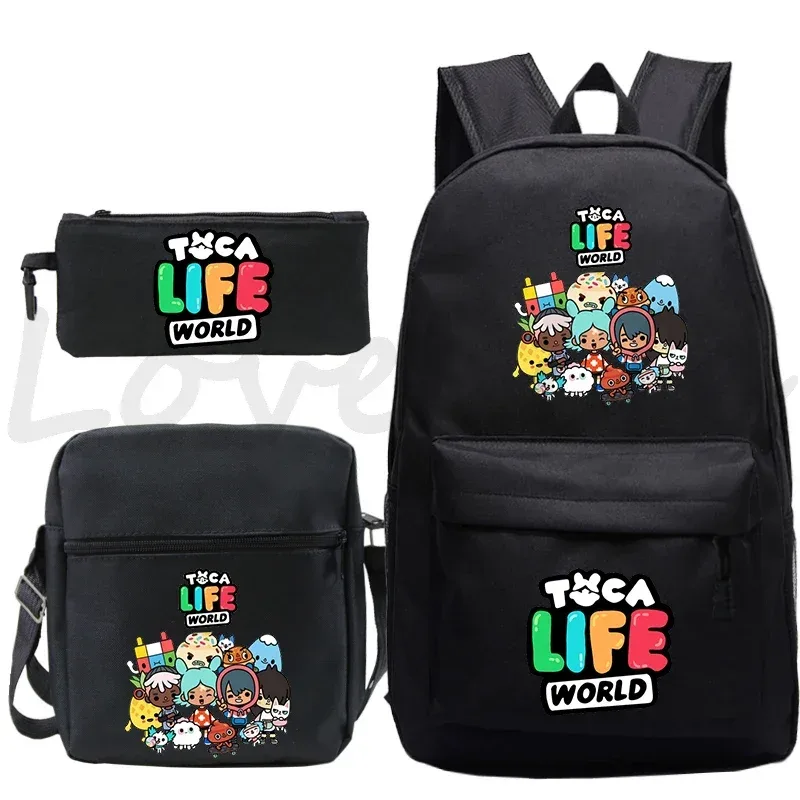 sac à dos toca life world, ensemble de 3 pièces, sacs d'école mignons pour filles, sac de voyage, sac à dos imprimé toca boca, sac à dos pour enfants, mochila
