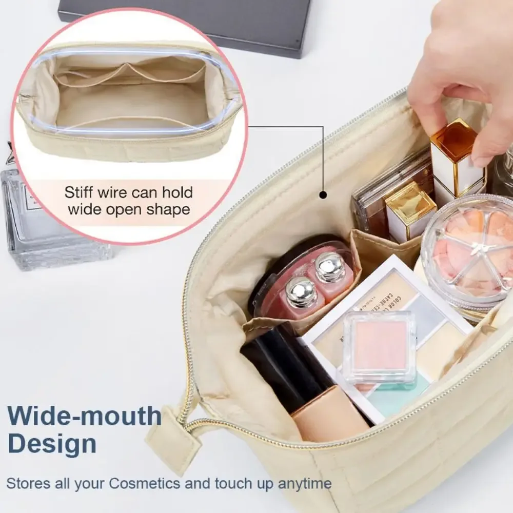 trousse à cosmétiques de voyage grande capacité pour femme, trousse de maquillage large ouverte, trousse de maquillage rembourrée, trousse de toilette solide, document gonflé
