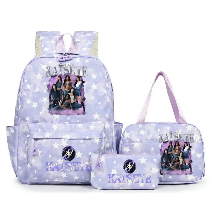 sac à dos scolaire pour étudiants avec imprimé amusant hot katseye, ensemble de sacs à dos, sac à déjeuner et trousse à crayons, sac à dos populaire pour enfants et adolescents, couleur bonbon