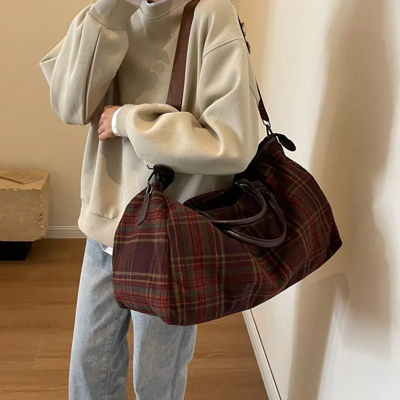 1 pièces sac de voyage à main grande capacité rétro plaid bandoulière sac de sport court voyage affaires et voyage bagages fourre-tout