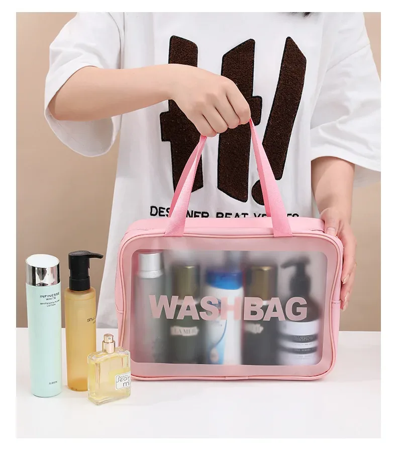 sac à cosmétiques portable de grande capacité, anti-poussière, sacs de rangement pour maquillage, sacs de voyage transparents en pvc à la mode