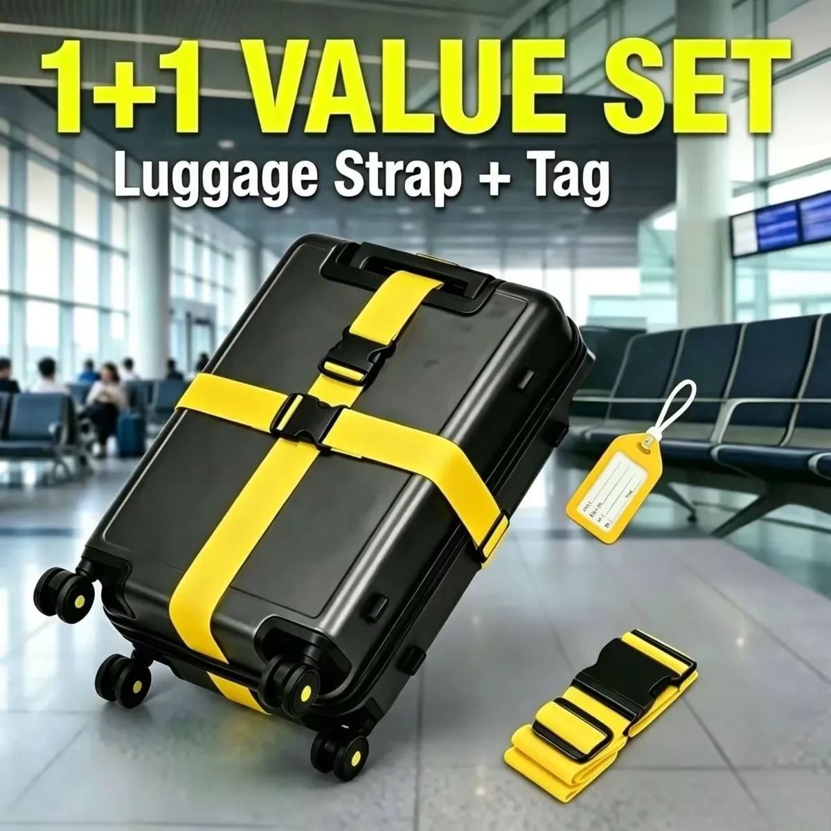 ensemble de 2 pièces (1 sangle de bagage et 1 étiquette), sangle de bagage colorée tsa, corde de bagage, longueur réglable librement pour renforcer les bagages à main, convient aux valises/sacs à main, accessoires d'amélioration des bagages de voyage (identification rapide des bagages), longueur réglable librement pour renforcer les bagages à main, cadeau d'halloween/de noël