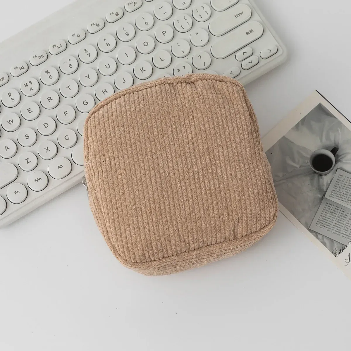 sac à cosmétiques en velours côtelé pour femmes, organisateur de maquillage coréen de couleur unie, pochette de toilette de voyage, trousse de beauté