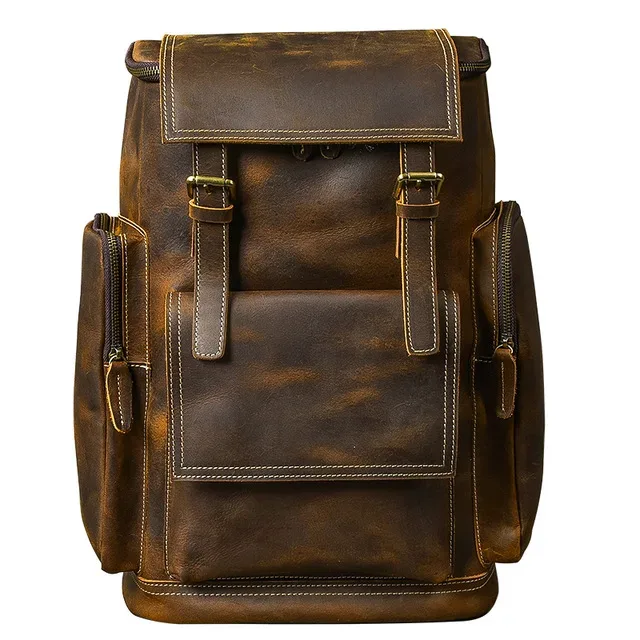 sac à dos vintage en cuir véritable crazy horse pour hommes, sac à dos d'escalade, grand sac à dos de randonnée pour hommes m814