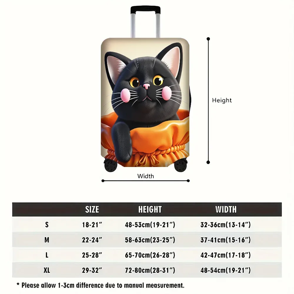 1 housse de bagage imprimée chat noir mignon pour bagages de 18 à 32 pouces ; accessoires de voyage anti-poussière et élastiques pour une protection efficace