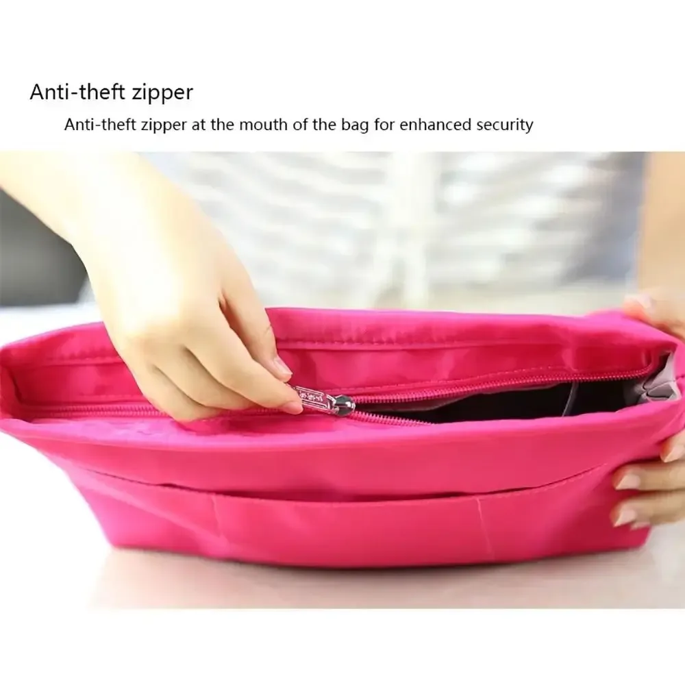sac à main multi-poches pour femmes, organisateur de cosmétiques vintage, sac à insérer avec fermeture éclair, sacs de rangement multifonctionnels de couleur unie