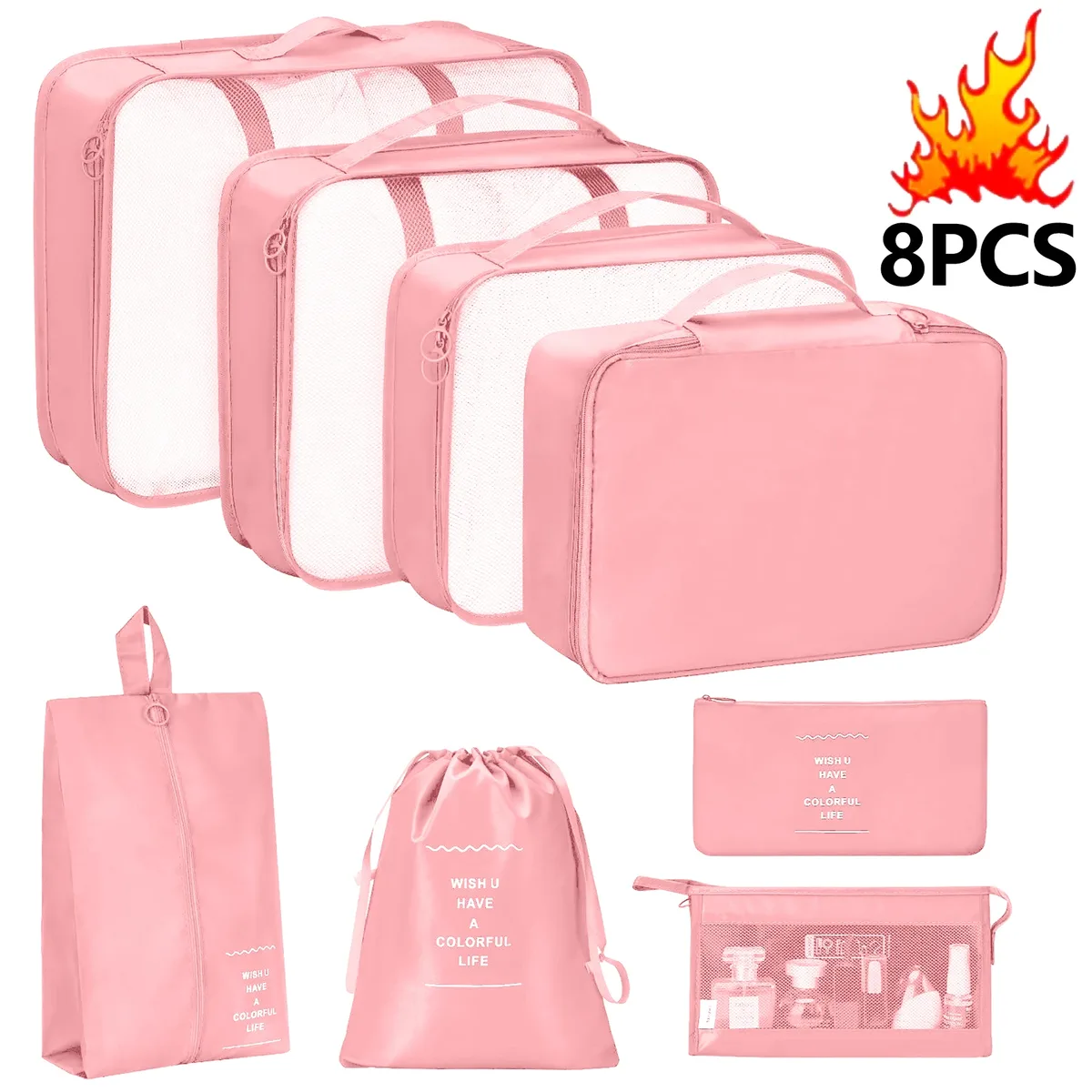 7 pièces/ensemble organisateur de voyage sacs de rangement valise emballage cubes ensemble étuis portable bagages vêtements chaussure bien rangé pochette pliante.-zmt