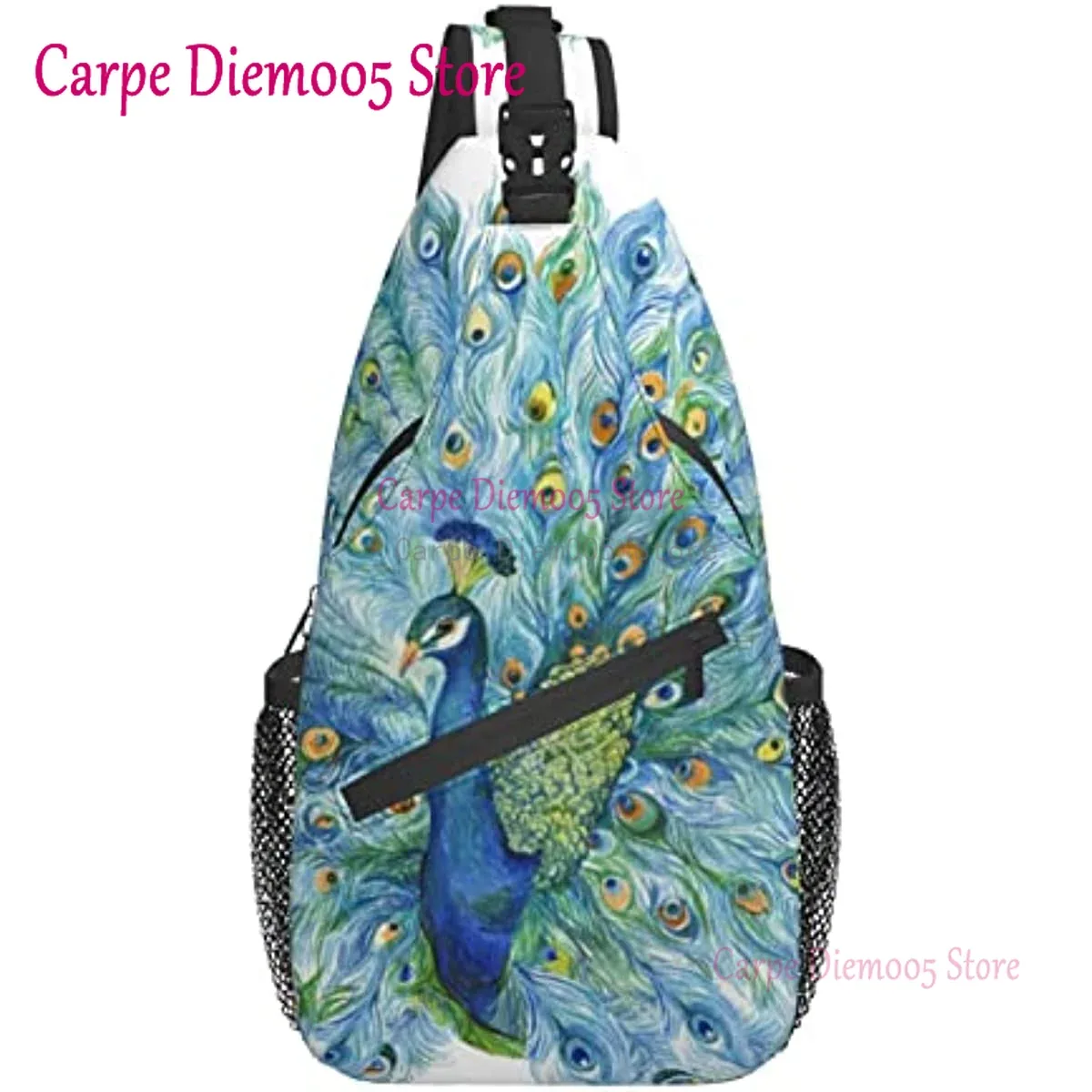 sac à bandoulière plume de paon, sac à dos de randonnée, sac de jour, sac de poitrine, sac à bandoulière pour femmes et hommes