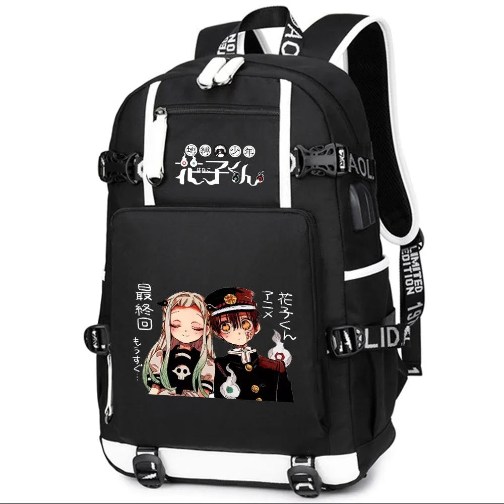dessin animé toilette lié hanako-kun étudiants école sac à dos pour ordinateur portable oxford bookbag usb charge anime shouler sacs sac à dos décontracté
