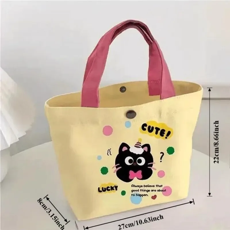sac à main en toile rose à pois motif chat, mini sac bento mignon style dopamine, sac fourre-tout léger pour les trajets quotidiens, les sorties et le shopping