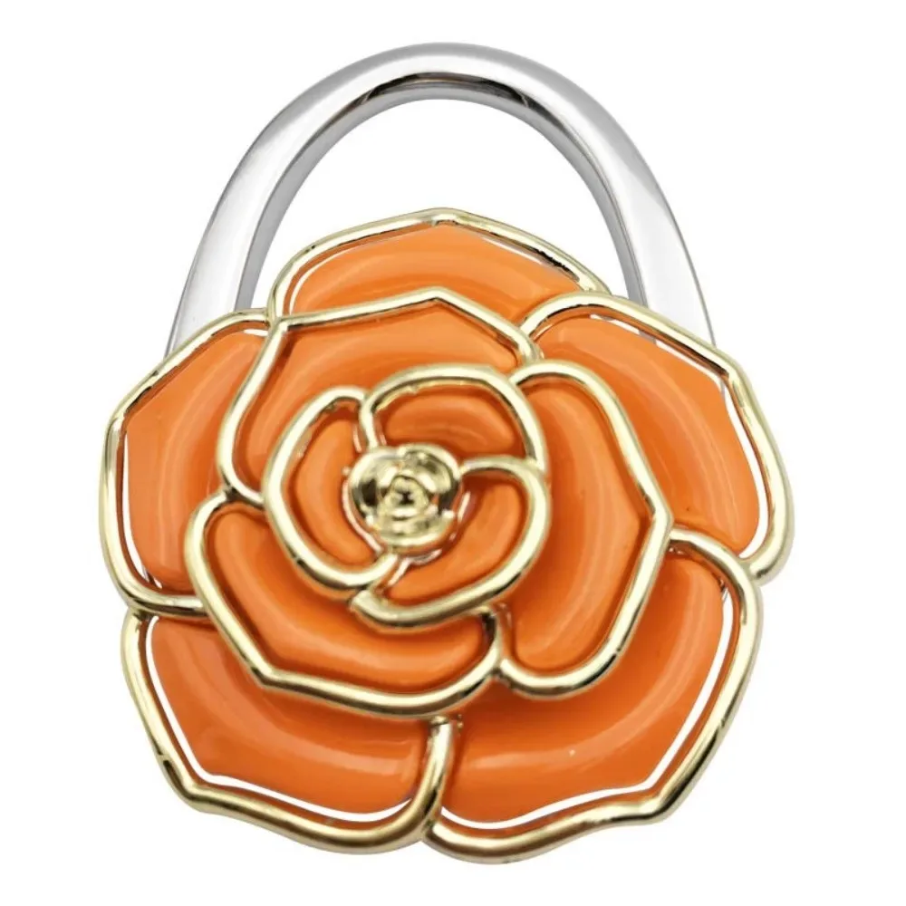 joli crochet pliable pour sac à main en forme de rose, support portable créatif pour porte-documents, support de table durable à bords dorés