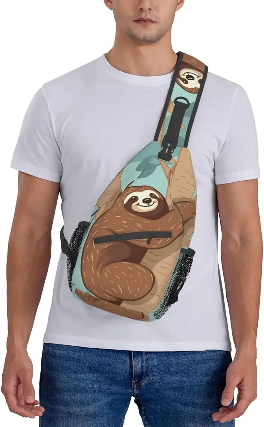 dessin animé animal fronde sac à dos bandoulière pour homme femme câlin arbre paresseux bandoulière réglable poitrine sac