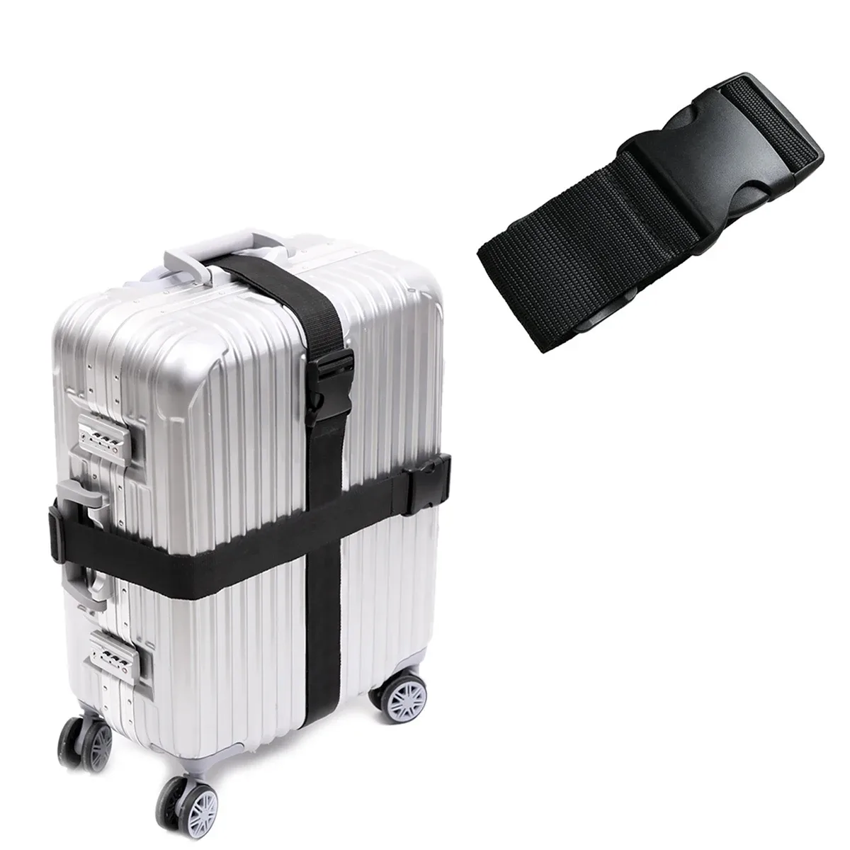1 pièces 78 "x 2" sangles de bagages ceintures de valise larges sangles d'emballage réglables accessoires de voyage, noir