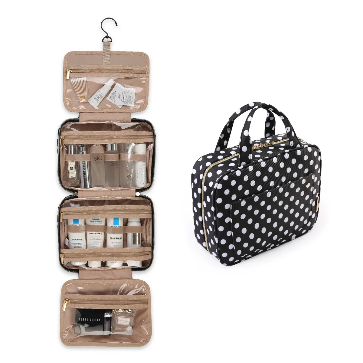 bagsmart trousse à cosmétiques de maquillage avec crochet de suspension trousse de toilette résistante à l'eau organisateur de voyage pour organisateur de produits de toilette pleine taille