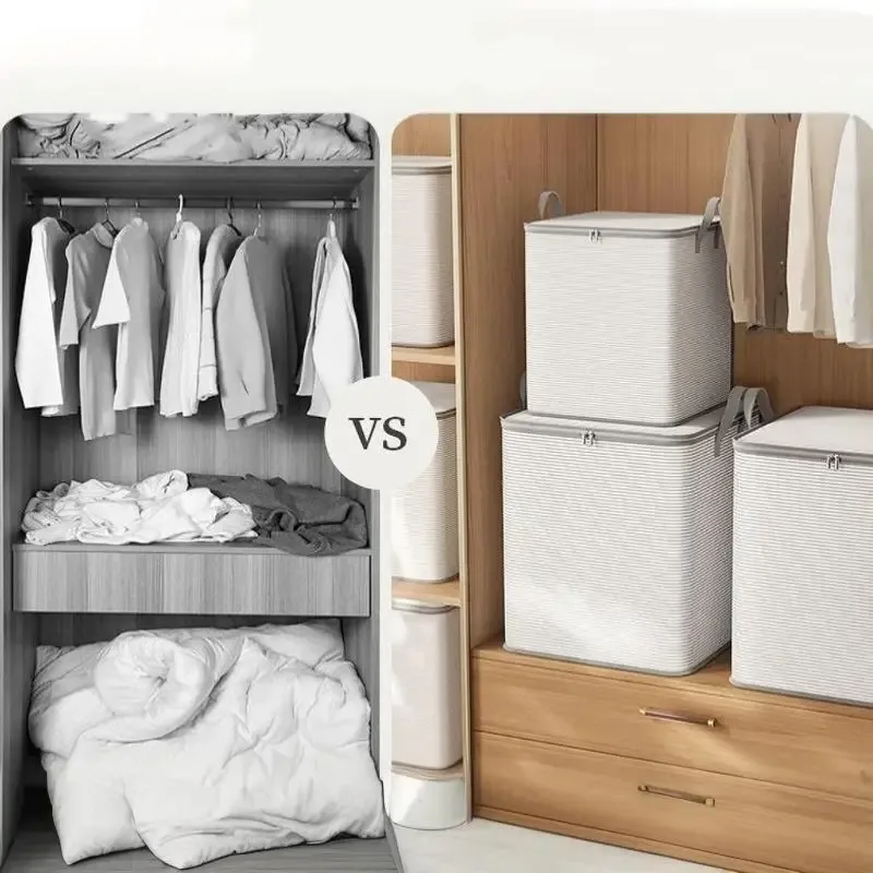 sac de rangement à fermeture éclair rayé gris, grande capacité, anti-poussière, pour usage domestique et rangement classifié