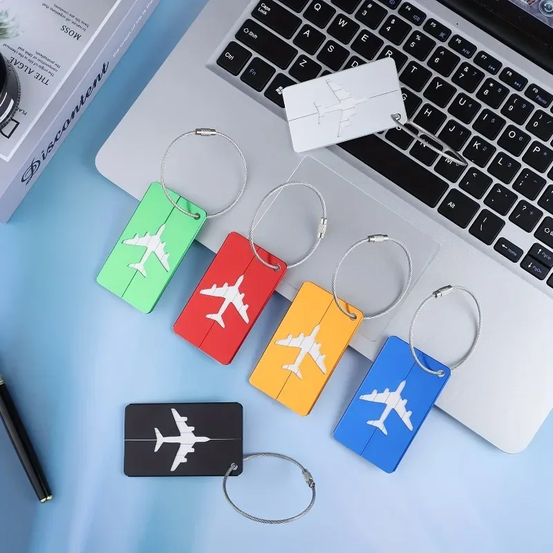 étiquette de bagage en aluminium durable, 5 pièces, anneau en acier antivol, conception d'identification de bagages, étiquette de écharpe d'enregistrement d'avion