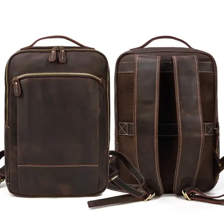 sac à dos de voyage vintage en cuir à double fermeture éclair pour homme, sacoche de voyage faite à la main