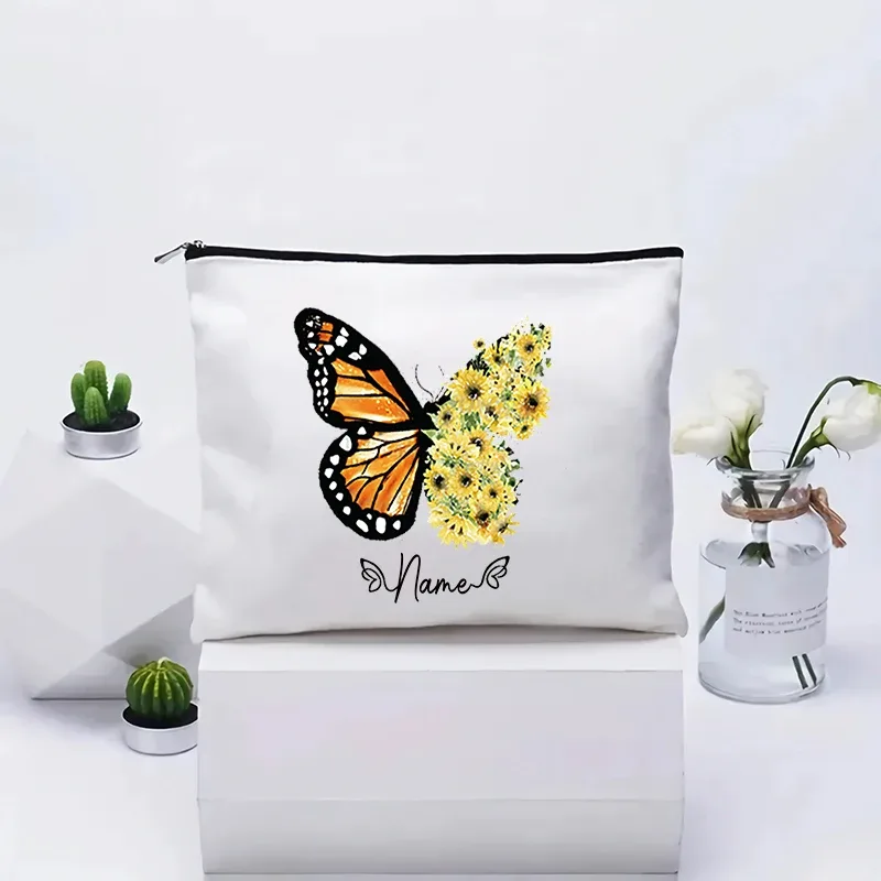 trousse de maquillage personnalisée pour femme, organisateur de toilette, pochette cosmétique de voyage pour cadeau d'anniversaire de demoiselle d'honneur, pochette en toile personnalisable