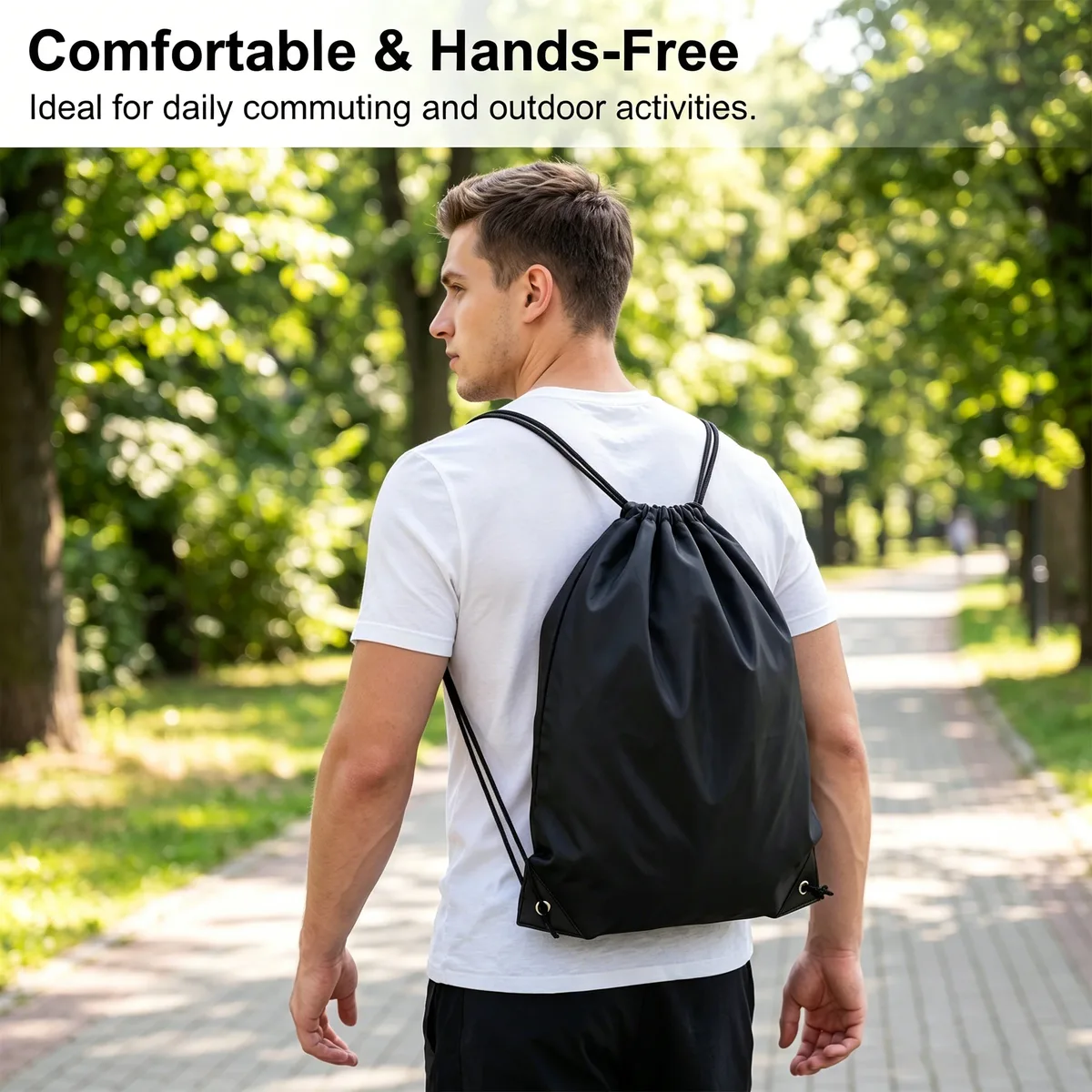 sac à dos en nylon durable avec cordon de serrage, sac de rangement pour sports de plein air et salle de sport, sac de voyage léger pour activités