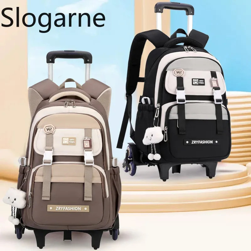 Sac à dos roulant pour enfants, sac d'école étanche avec roulettes, chariot de collège, sac à dos à roulettes pour femmes