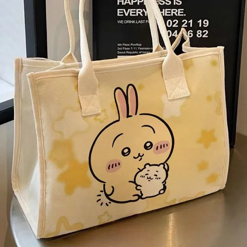 sac à bandoulière en toile chiikawa, motif dessin animé, grande capacité, polyvalent, pour étudiants, sac fourre-tout pour femme
