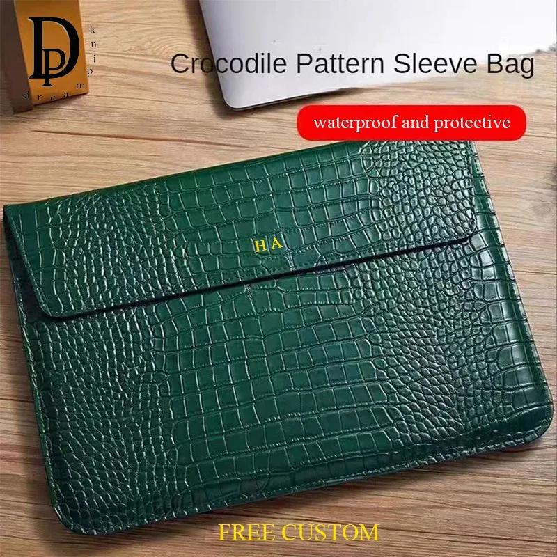 Graver le nom motif Crocodile pochette pour ordinateur portable sac en cuir de luxe étanche pochette d'ordinateur mode ordinateur portable sacs de rangement