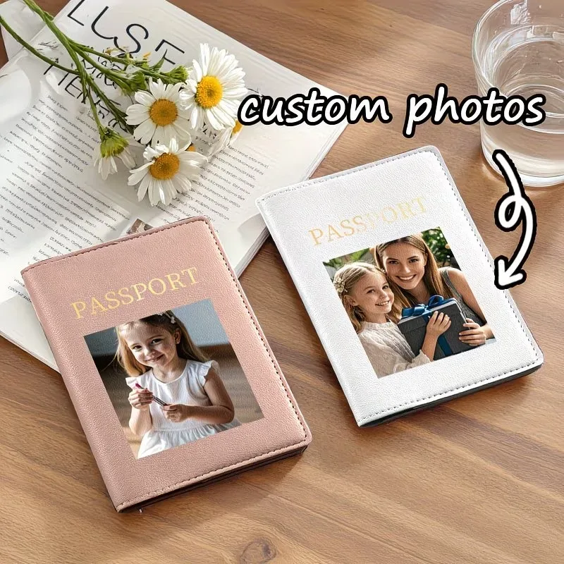 DIY Photo Custom - Porte-passeport personnalisé avec motif d'avion, portefeuille de voyage avec emplacement pour cartes - Cadeau unique pour hommes et femmes