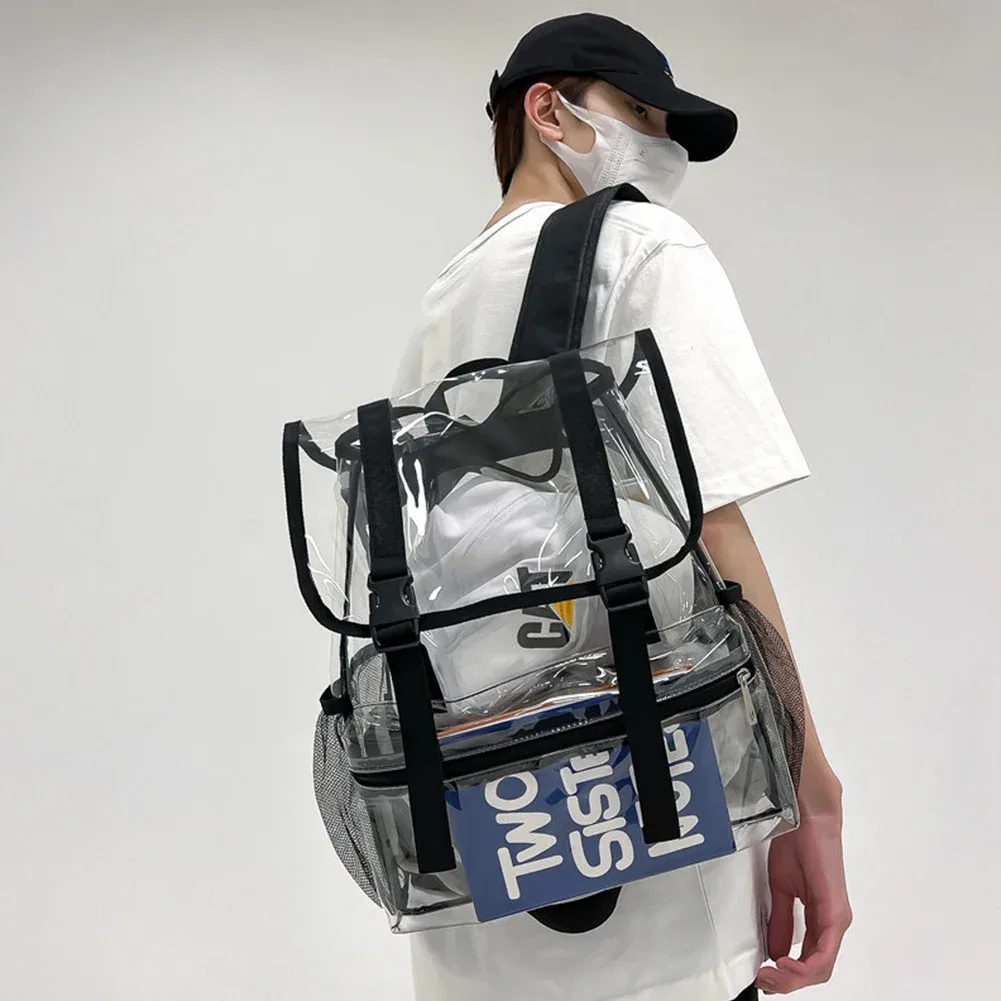 sac à dos transparent pour ordinateur portable en pvc, imperméable, décontracté, grande capacité, simple, portable, transparent, solide, pour femmes et hommes