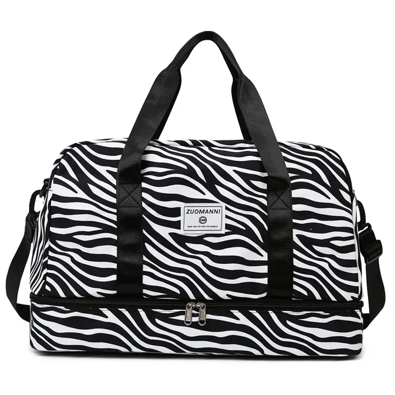 sac de voyage imprimé léopard zèbre pour femme, imperméable, grande taille, bagage, fitness, séparation du support sec, sac de sport, sac de week-end