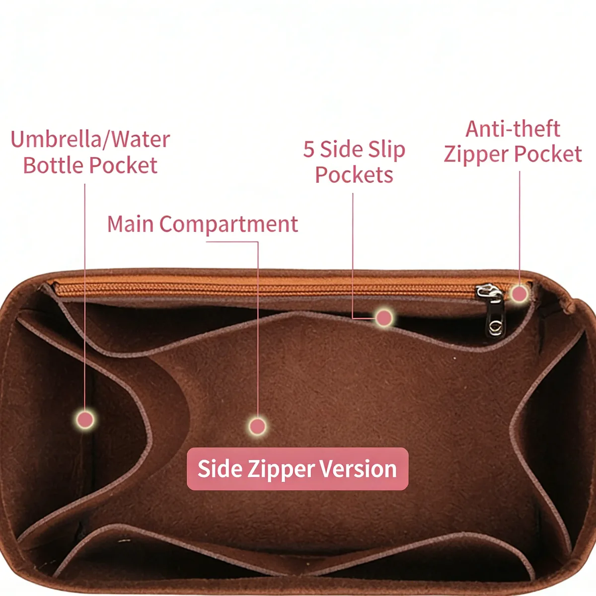 organisateur de sac à main de qualité supérieure, insert pour sac à main, séparateur intérieur, pochette de maquillage, rangement cosmétique pour sac fourre-tout, taille 25 30 35, accessoires