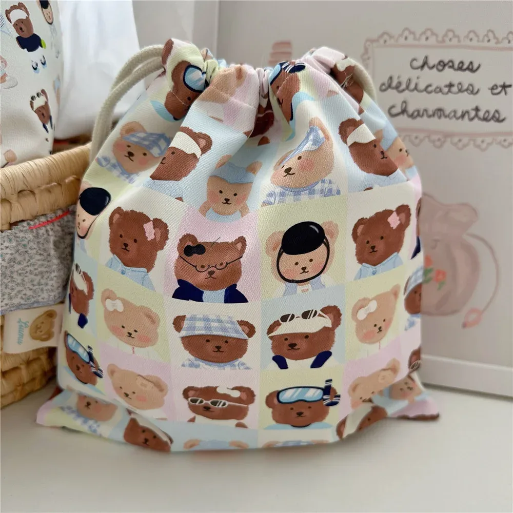 sac de rangement grande capacité motif ours de dessin animé, organisateur de voyage, sac organisateur en tissu imperméable fait main, pochette à cordon
