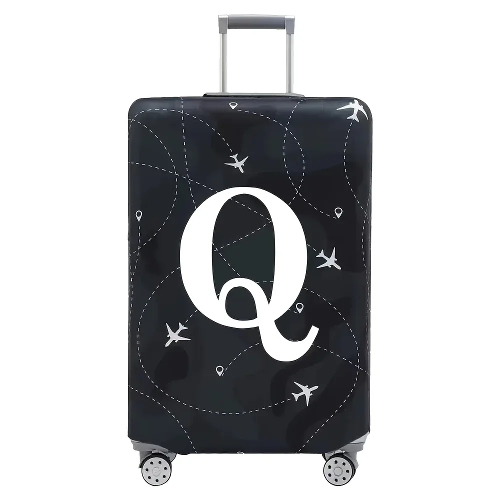 cette housse de valise extensible s'adapte aux valises de 18 à 32 pouces et présente un motif de lettres a-z blanches imprimé sur la surface.