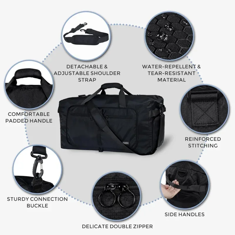 sac de voyage pliable, sac de sport, sac de gym avec compartiment pour chaussures, sac à main avec séparation humide/sec
