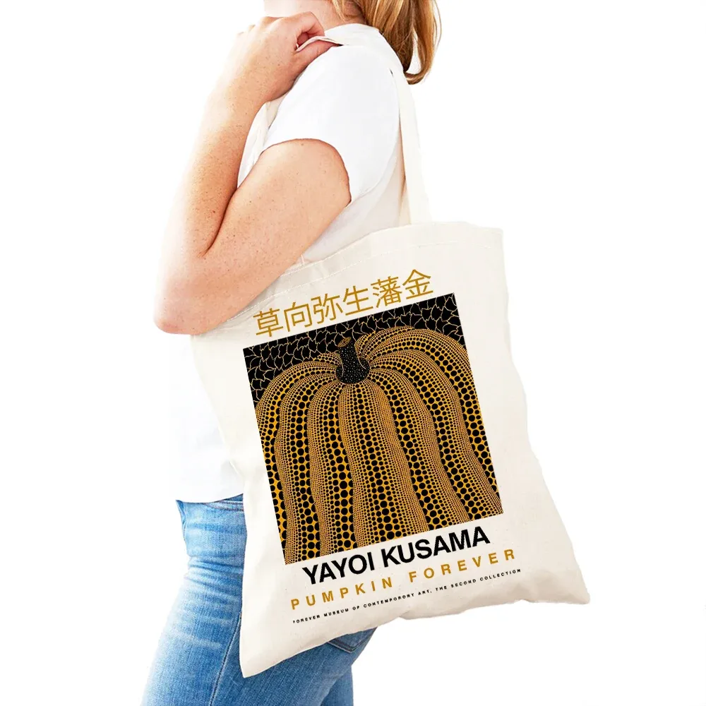 sac à main dot pumpkin lady shop yayoi kusama pour femmes, sacs de shopping à double impression, motif de champ de fleurs, sac fourre-tout pour filles, motif d'œil