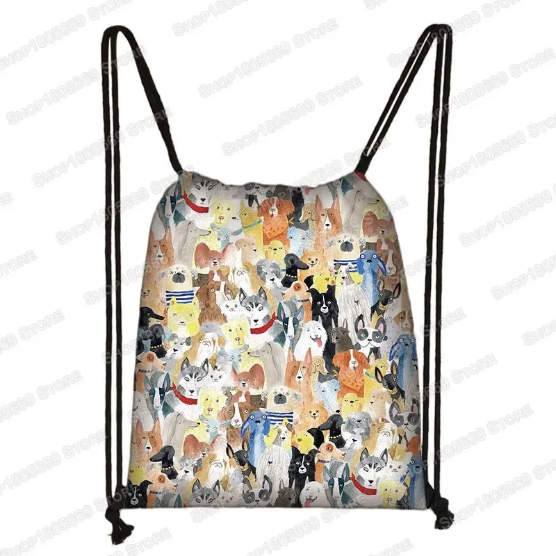 kawaii dessin animé chien chat sac à dos femmes sacs à cordon toile sac à bandoulière pour voyage filles sac à dos sacs de rangement porte-chaussures