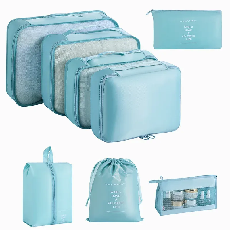 ensemble de rangement de voyage : sacs de rangement pour vêtements, chaussures, articles de toilette et maquillage, grande capacité, valise portable, sac de classification