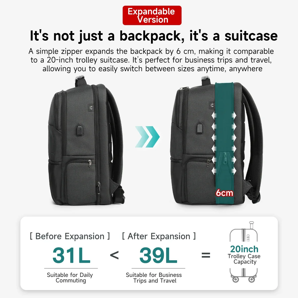 tigernu hommes sac à dos extensible 15.6-19 pouces sac à dos pour ordinateur portable pour hommes rfid anti-vol sac de voyage cartable cabine sacs sac à dos
