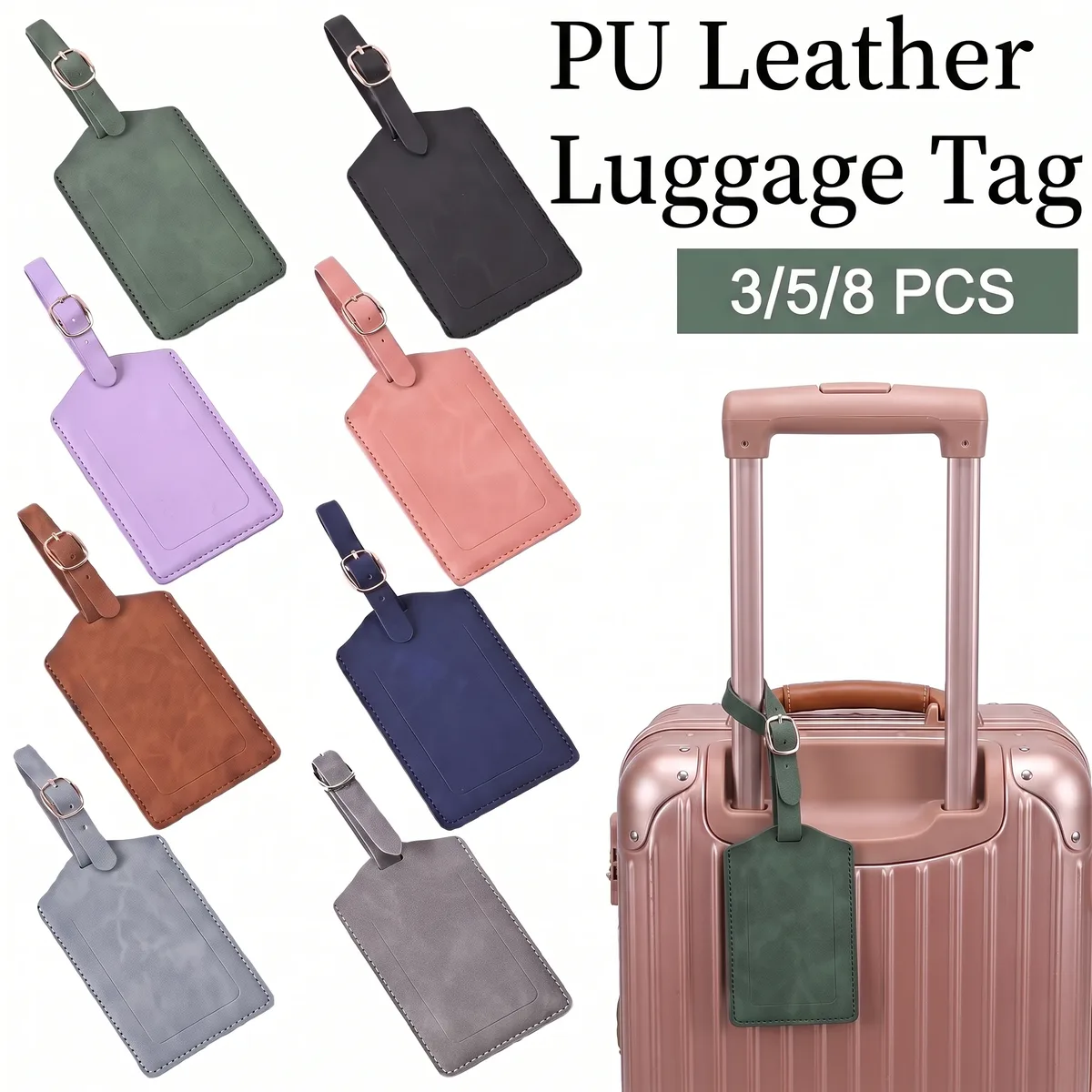 étiquette de bagage en cuir pu, 3/5/8 pièces, boucle métallique réglable, étanche, anti-perte, pour sac à dos, sac de golf