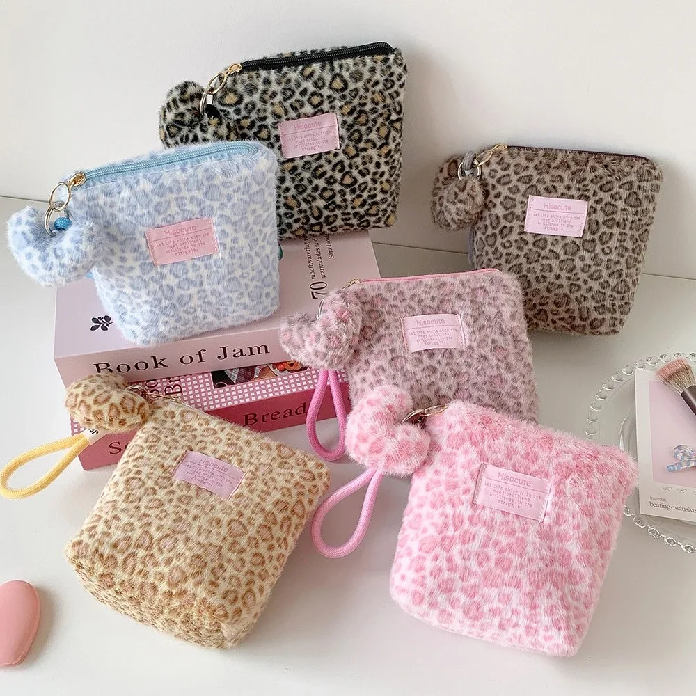 jolie trousse de maquillage à fermeture éclair, porte-monnaie pour rouge à lèvres, imprimé léopard rétro, mini sac cosmétique