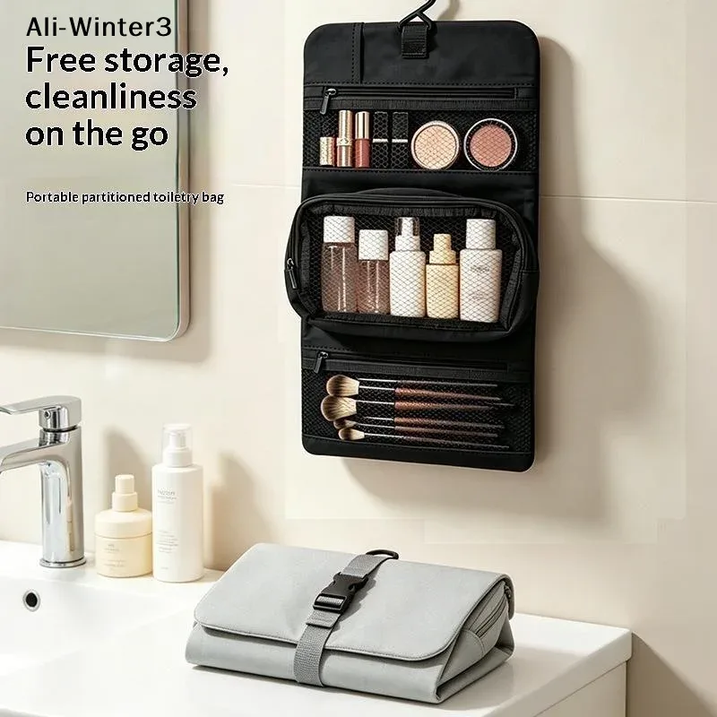 【y】trousse de toilette pliable, grande capacité avec crochet, sac de rangement pour articles de toilette pour hommes en voyage d'affaires, sac de voyage pour cosmétiques pour femmes