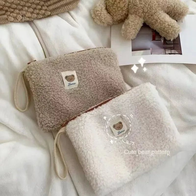 sac de rangement en peluche de grande capacité pour cosmétiques et rouges à lèvres pour femmes, trousse de maquillage, sacs à main mignons, portefeuille de voyage, trousse à crayons, trousse à poudres