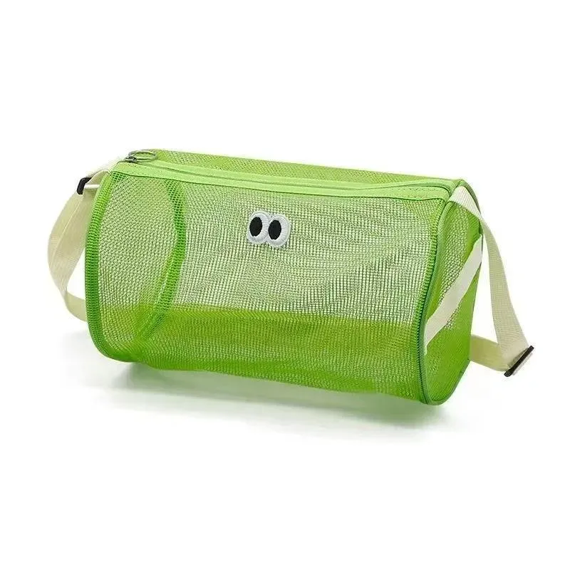 sac de rangement en maille cylindrique de grande capacité, sac de toilette à bandoulière ou à main, sac de rangement pour cosmétiques, organisateur de voyage