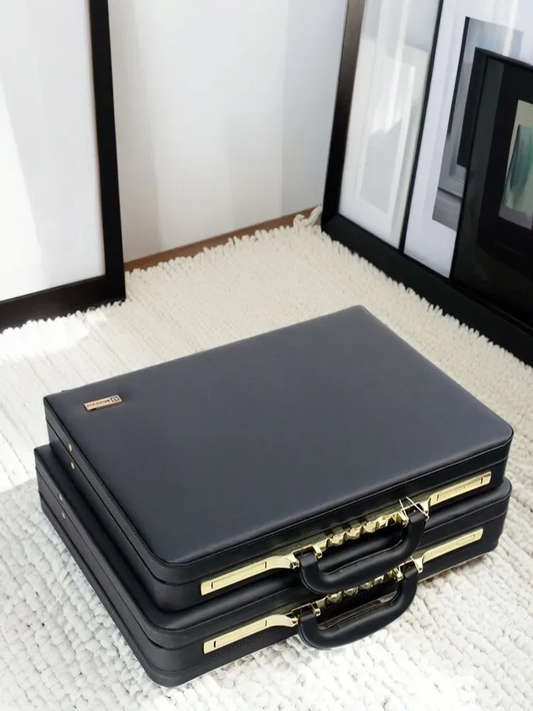 sac messager en cuir noir pour hommes d'affaires, boîte d'ordinateur de 14 à 16 pouces, boîte à mot de passe, sac à documents multifonctionnel, porte-documents