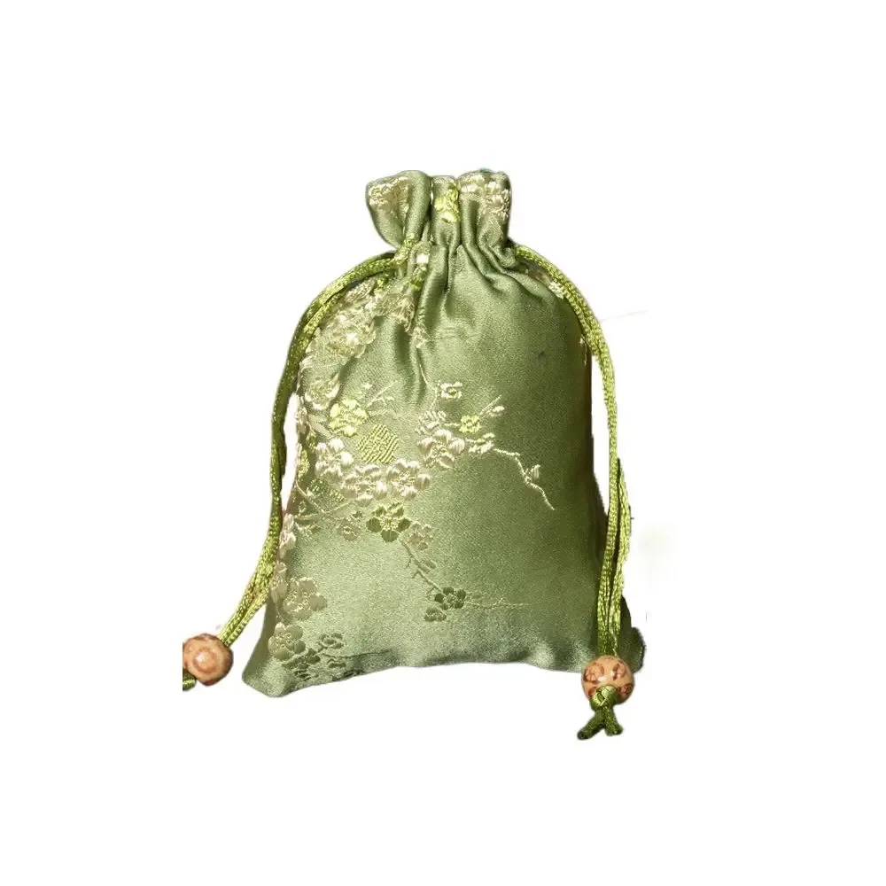 sac de rangement rétro en satin, sac cadeau à cordon brodé de fleurs, cravate à cordon de serrage, sachet pour femmes et enfants
