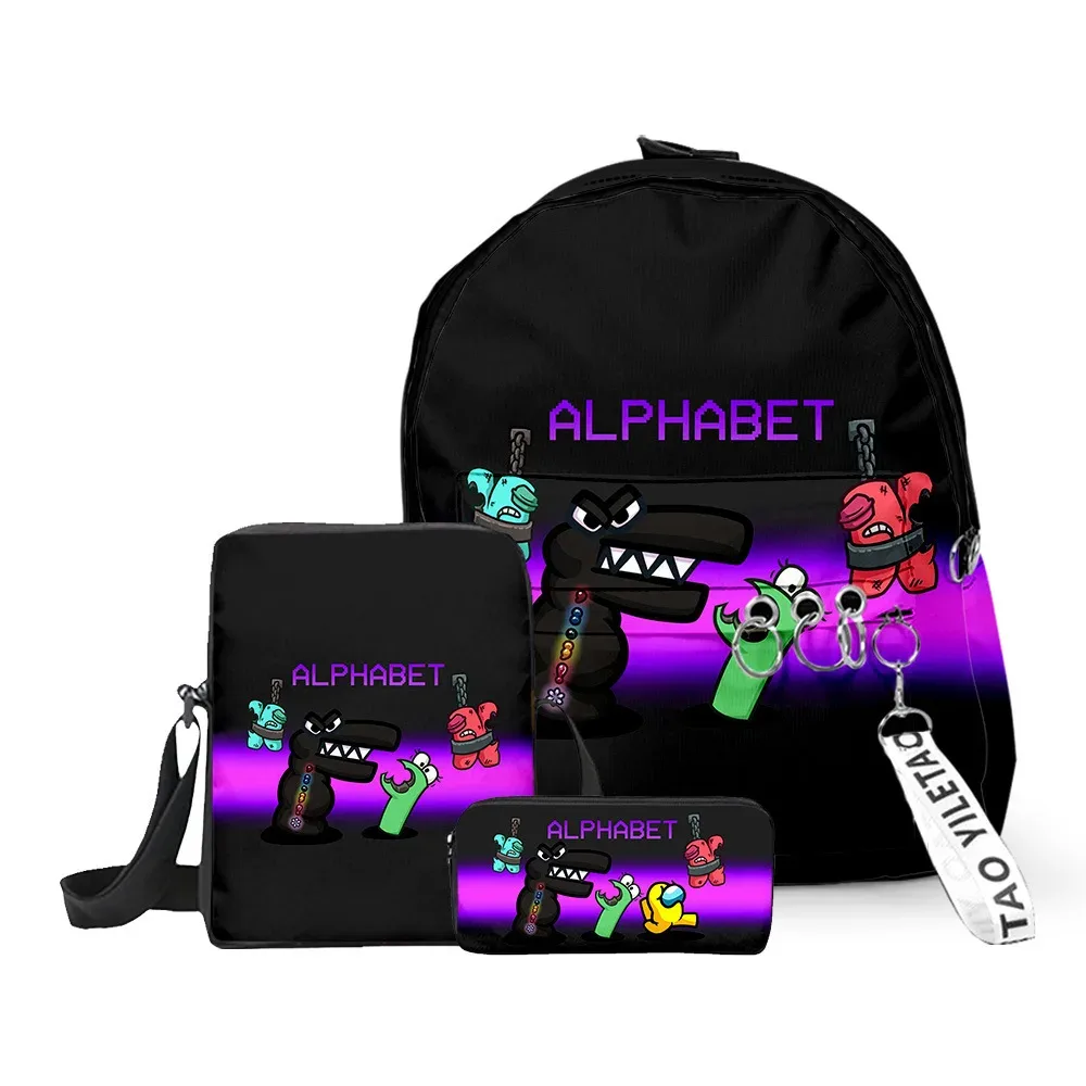 sacs d'école classiques populaires alphabet lore imprimés en 3d, 3 pièces/ensemble, sac à dos pour ordinateur portable, sac à bandoulière incliné, trousse à crayons