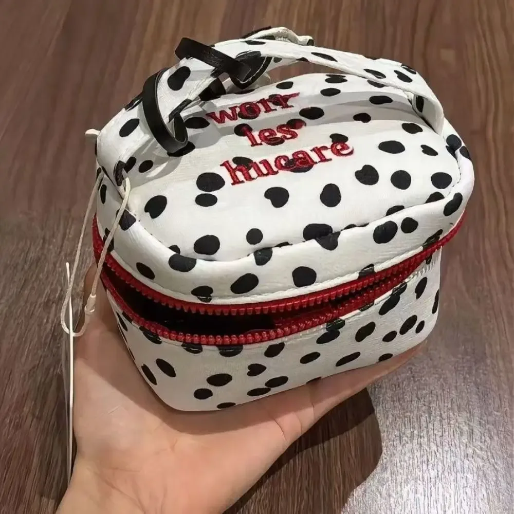 pochette de maquillage multifonctionnelle à pois, avec fermeture éclair, petite trousse à cosmétiques, boîte de rangement carrée, pour la maison et les voyages