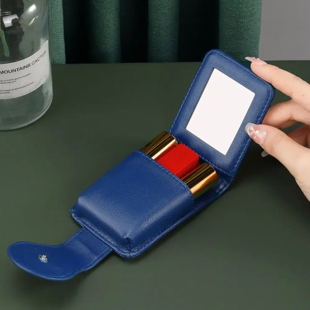 sac à cosmétiques en cuir pu, rangement de rouge à lèvres avec miroir de maquillage, mini sac de rangement, organisateur de rouge à lèvres portable à la mode de style coréen