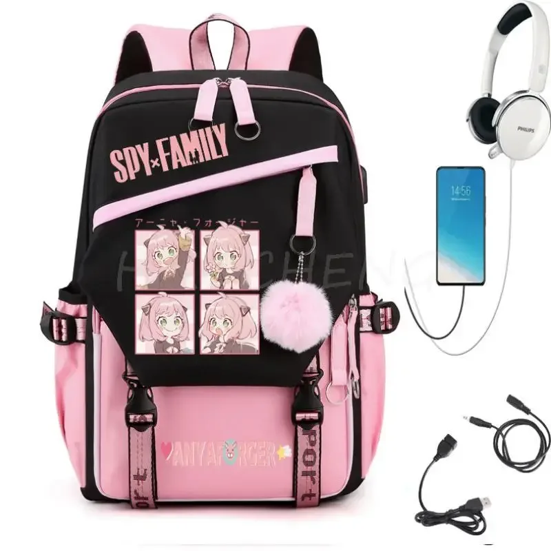 sac à dos familial éventuelles y x pour adolescents, charge usb, rose, voyage, sac à dos en toile pour étudiants, anya forger, cartables pour garçons et filles